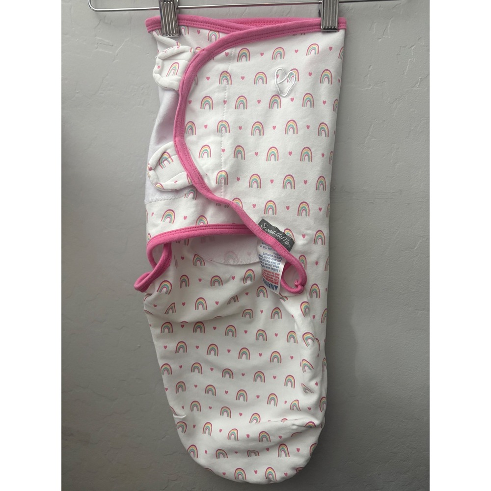 SwaddleMe Baby Girl Swaddle Blanket S/M Pink Rainbow Hearts 100% Cotton